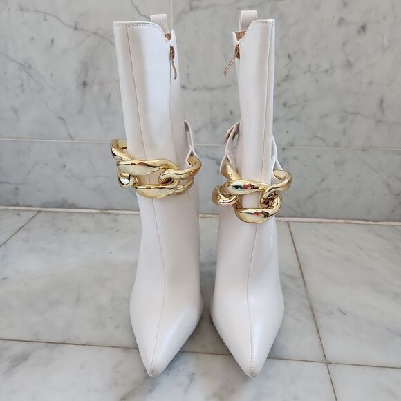 Azalea Wang Shoes - Azalea Wang white booties with gold chains size 8.5 NWT